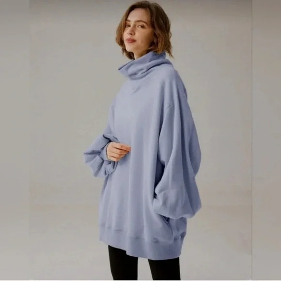Nap Loungewear Boxy Turtleneck Sweatshirt Women Blue Oversized Long Sleeve Large - Picture 2 of 9